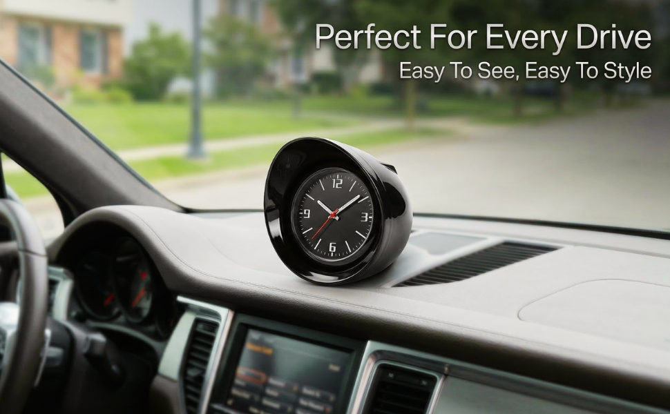 Mini Analog Car Dashboard Clock with Carbon Fiber Design (Black)