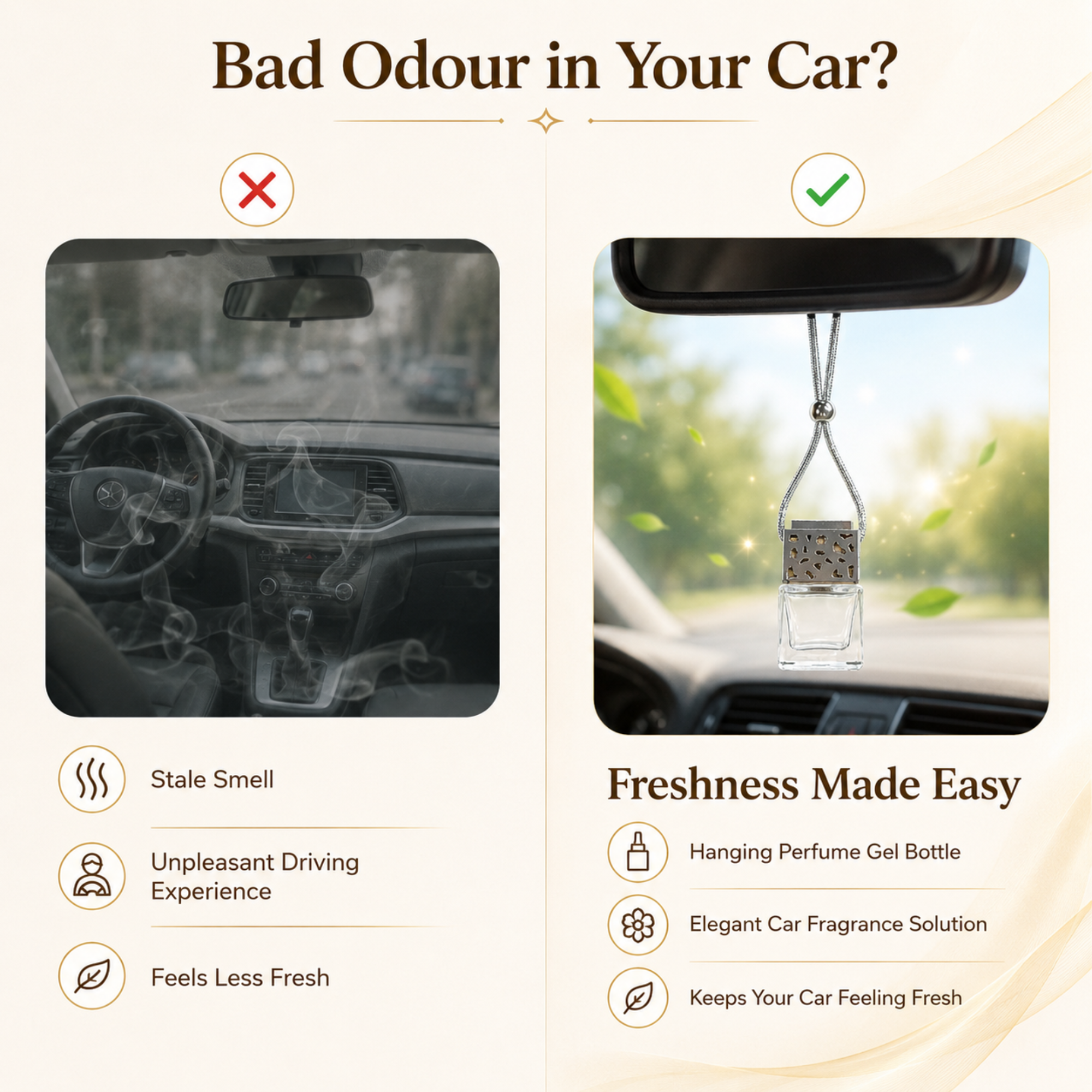Hanging Perfume Gel Bottle for Car | Rear View Mirror Air Freshener | Random Design & Fragrance Variant