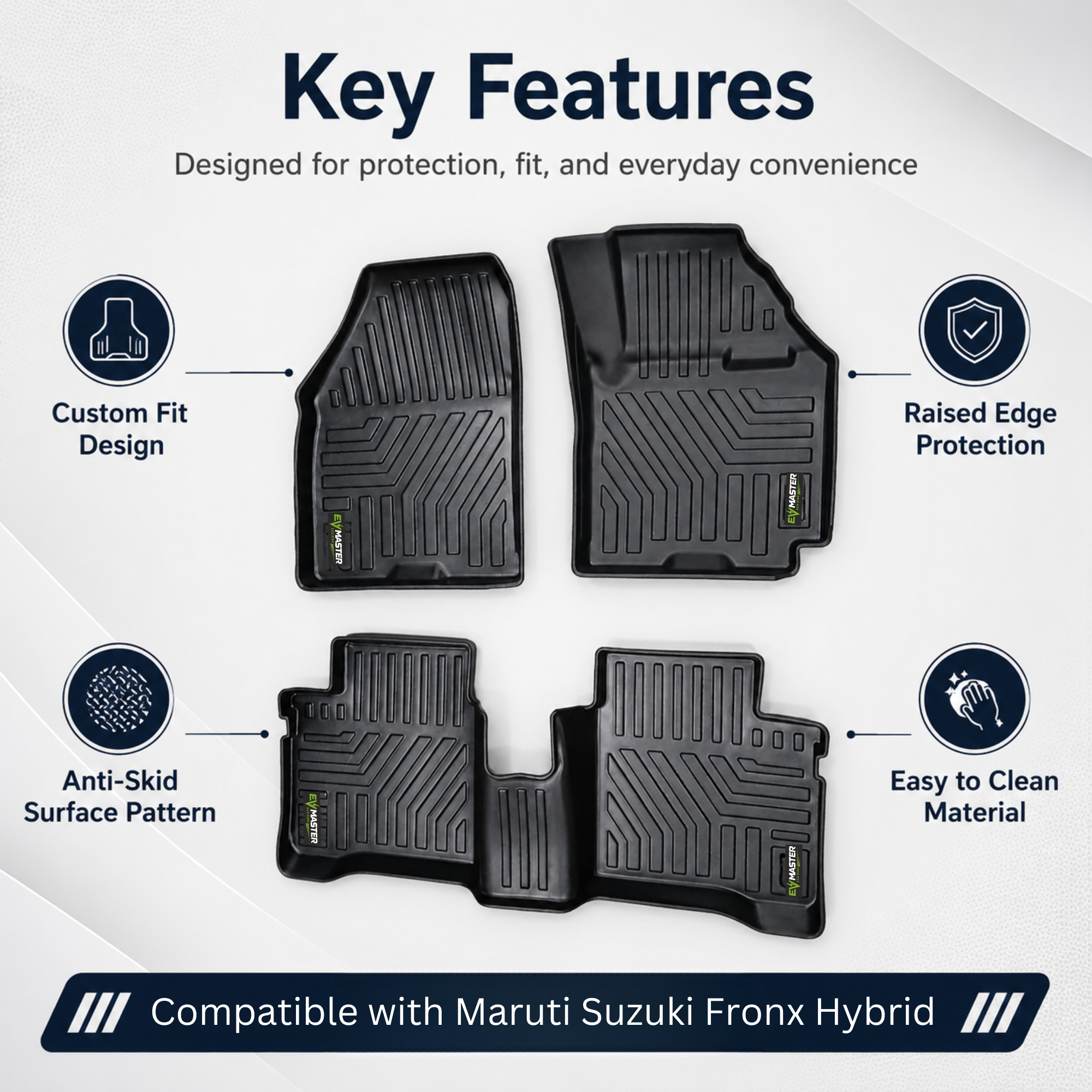 Car Floor Mats for Maruti Suzuki Fronx Hybrid (2026 Onwards) Complete Set | All Weather 5D Luxury Premium Car Mat