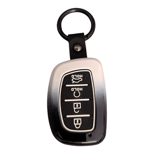 EV Master Hyundai Key Cover for Creta 2024 Creta EV Alcazar 4 Button - Waterproof ABS Carbon Key Shell