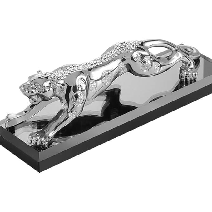 Realistic Luxury Golden Leopard, Jaguar Showpiece for Car & Home Decor (Gold Glass)