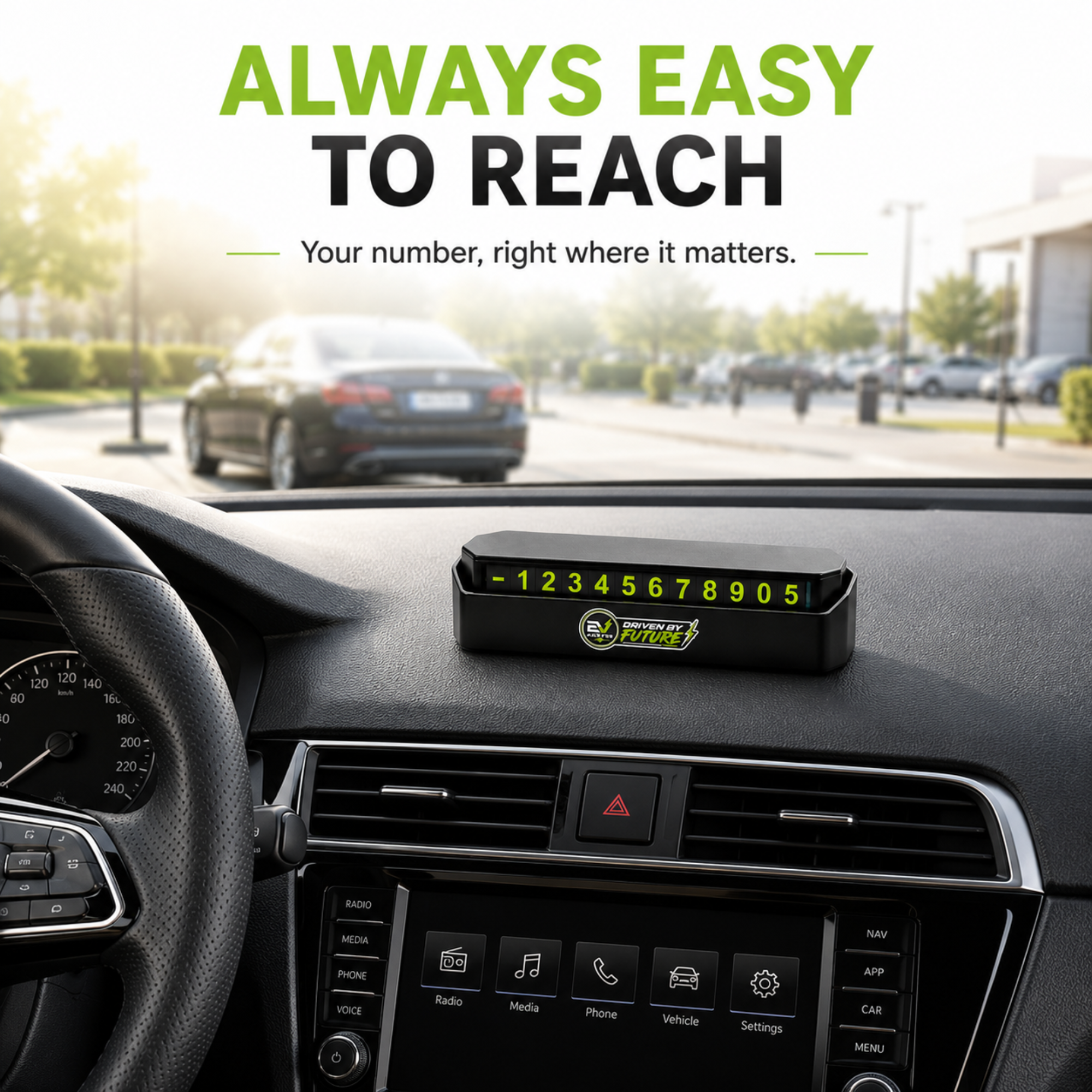 Car Dashboard Number Display, Magnetic Parking Phone Number Plate, Holder (27 x 8 CM)