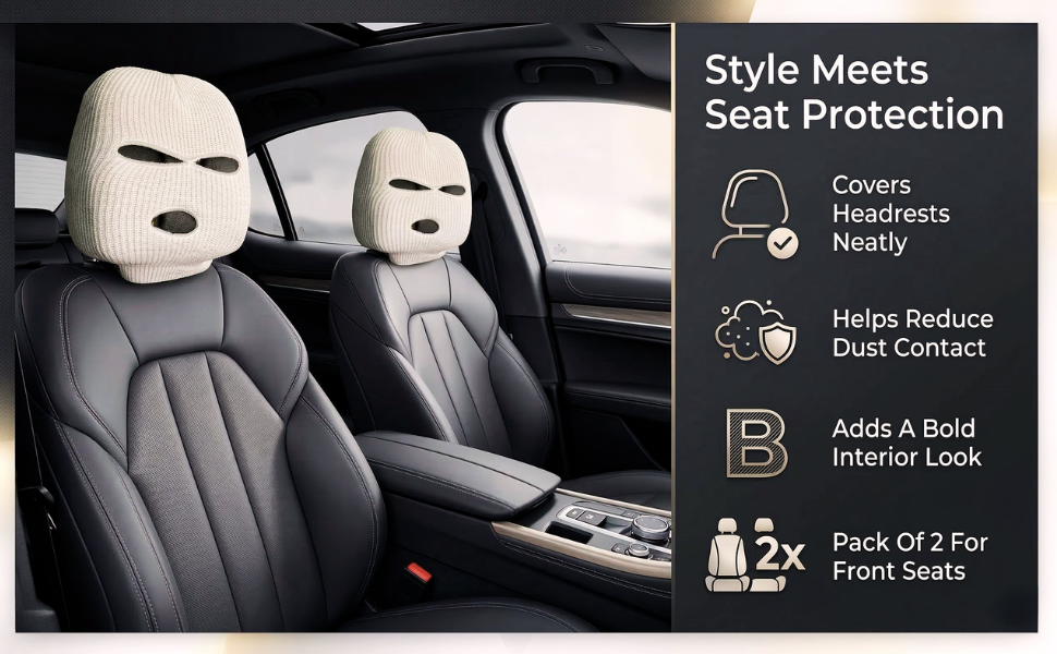Car Seat Headrest Full Face Cover – Funny Ski Mask Hat Design for Car Seats