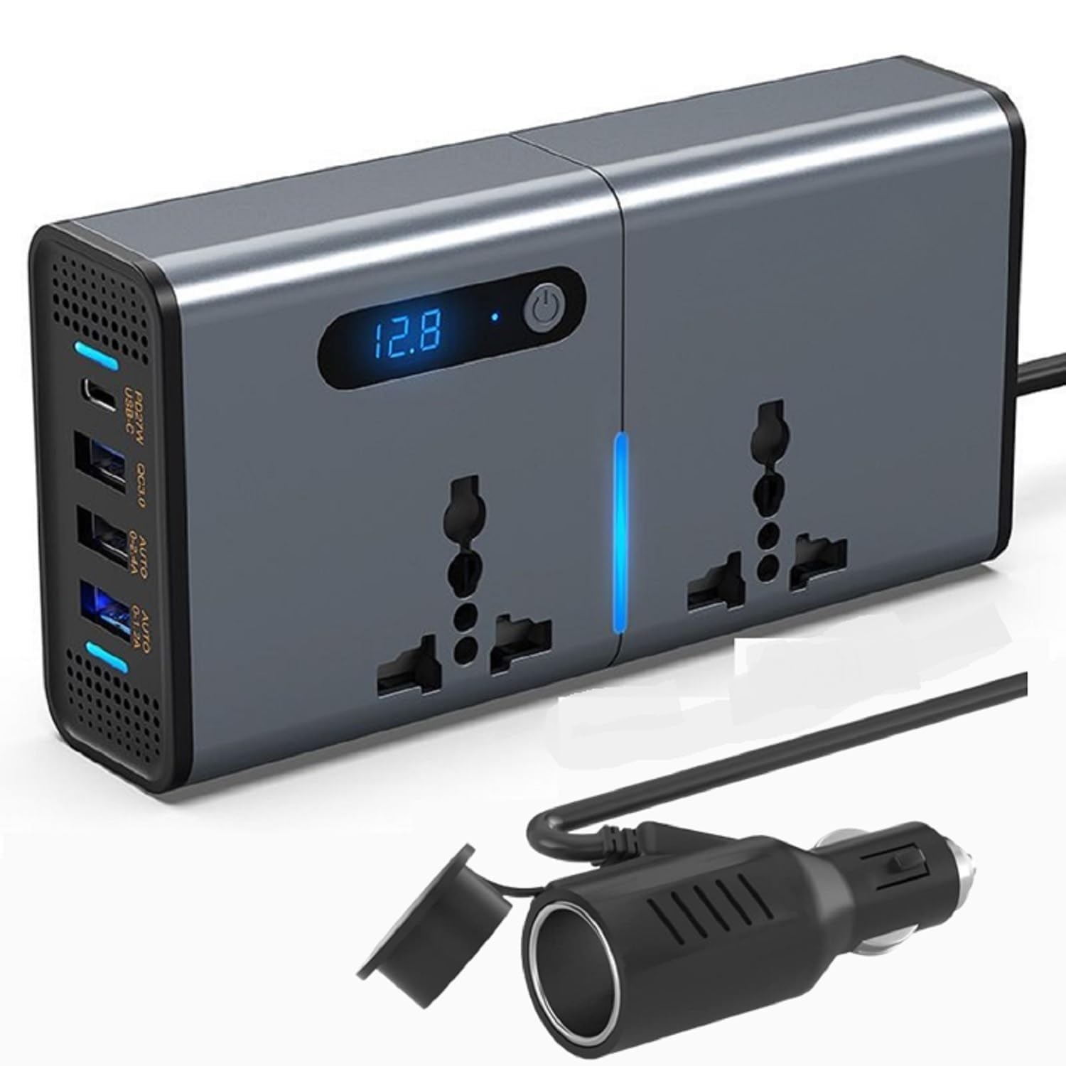 200W Car Power Inverter Laptop Charger with 3 USB & 1 C Type Fast USB Charging Ports