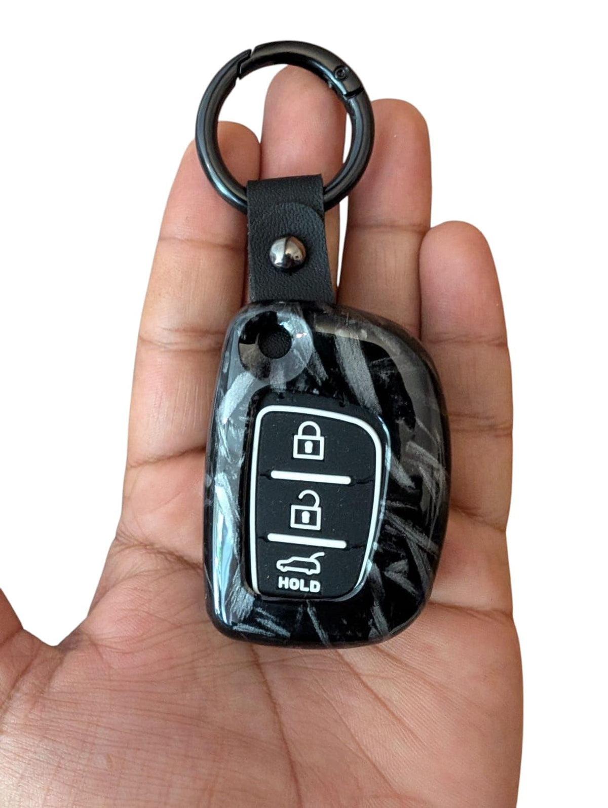 EV Master Hyundai Key Cover for Grand i10 Nios Venue i20 Aura Creta 3 Button - ABS Carbon Key Shell
