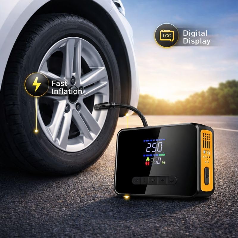 2-in-1 Car Jump Starter & Tyre Inflator- 8000mAh Emergency Power Bank, Dual USB Charging