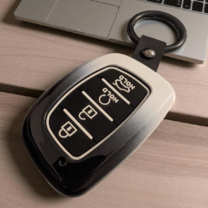 EV Master Hyundai Key Cover for Creta 2024 Creta EV Alcazar 4 Button - Waterproof ABS Carbon Key Shell