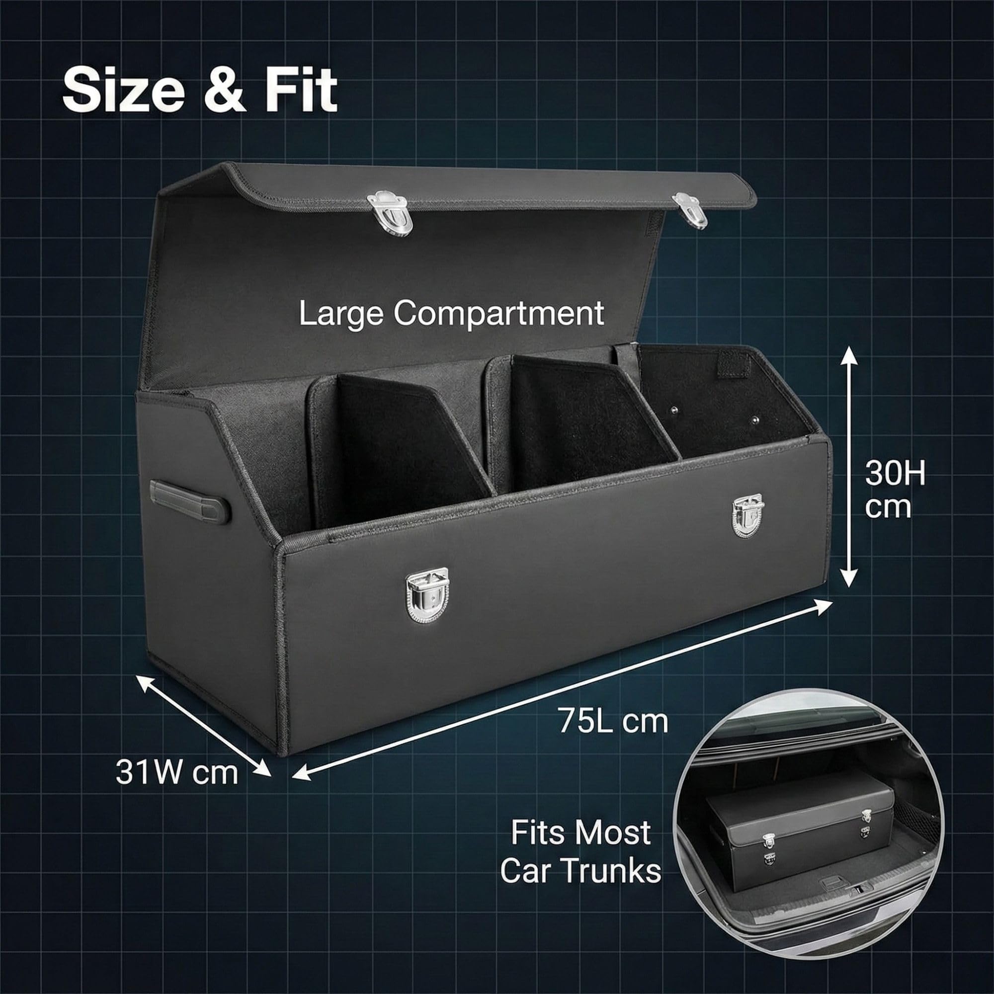 Car Trunk Organizer Box with Lid Foldable Large Compartment Organiser Box ( 75 x 30 x 31 CM)