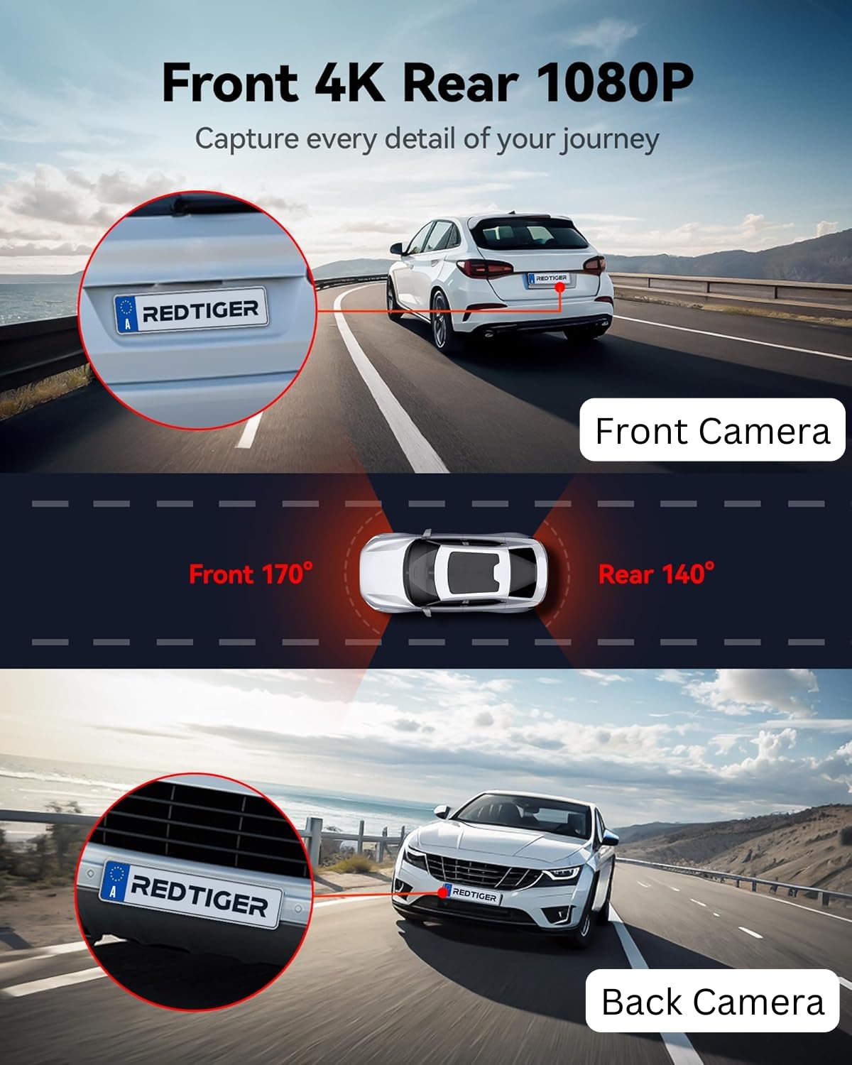 L33 Plus Dual Dash Camera with Front & Rear 1080P Recording, WiFi App Control & G-Sensor