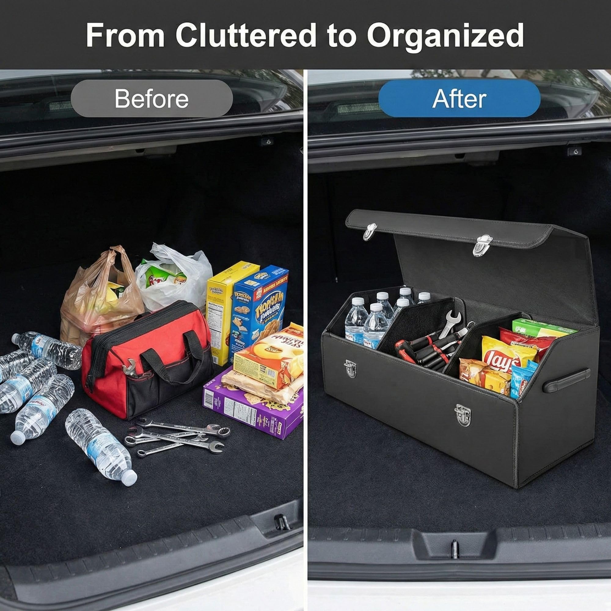 Car Trunk Organizer Box with Lid Foldable Large Compartment Organiser Box Fit For All types
