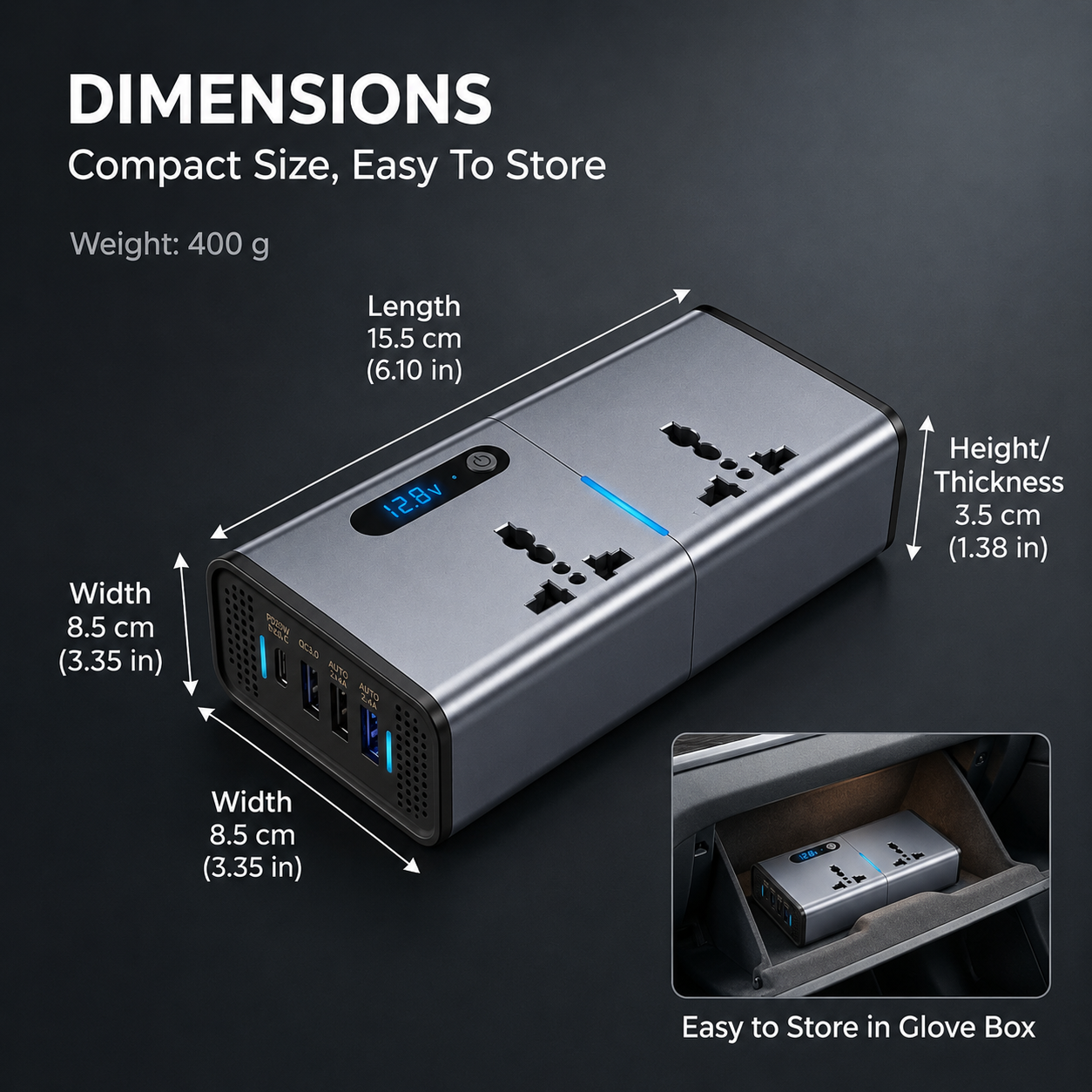200W Car Power Inverter Laptop Charger with 3 USB & 1 C Type Fast USB Charging Ports
