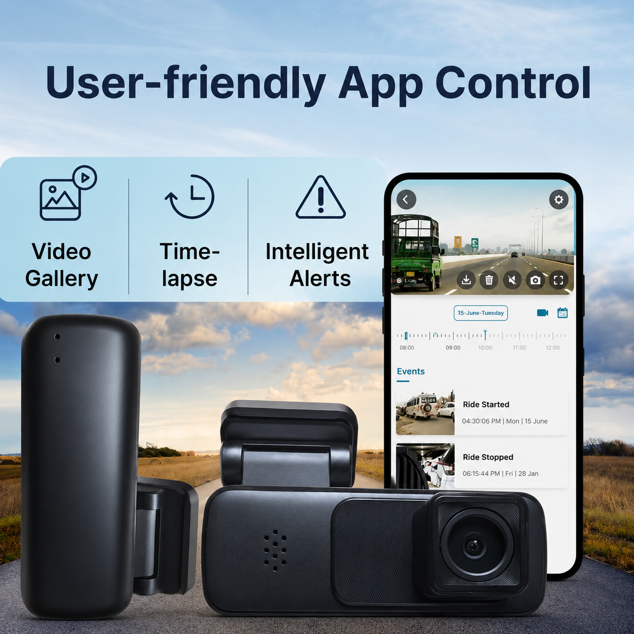 L16 Compact HD Dash Cam 1296P/1080P with WiFi, Motion Detection & 128GB Support (18-Month Warranty)