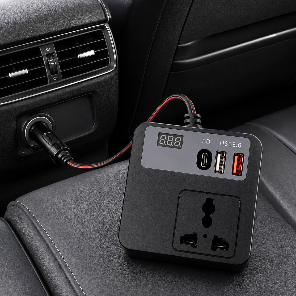 200W Car Power Inverter 12V to 220V with 3 USB Ports, Type-C Fast Charging & LCD Display