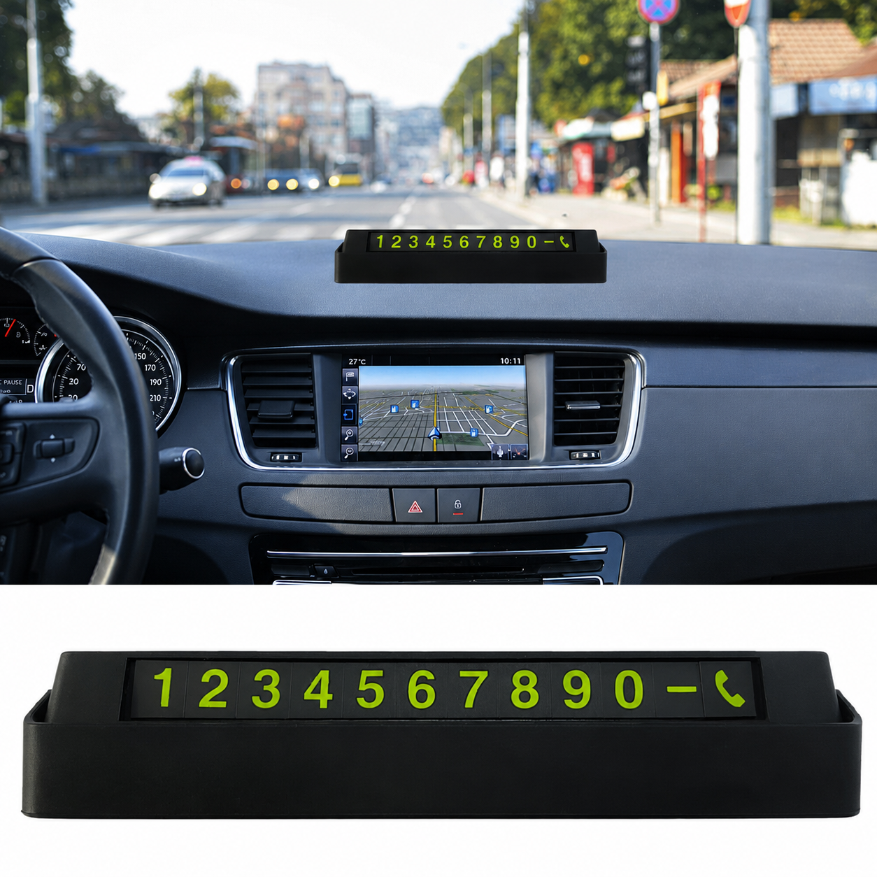 Car Phone Number Dashboard Display Plate, Push Down to Hide Number