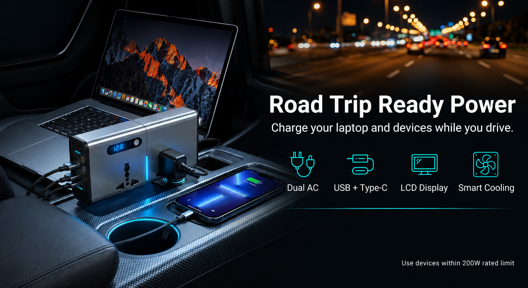300W Car Power Inverter Laptop Charger with 3 USB & 1 C Type Fast USB Charging Ports
