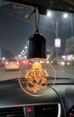 Car Rear View Mirror Hanging LED Ganesha ji Car Mirror Hanging Idol USB Rechargeable Car Hanging Pendant