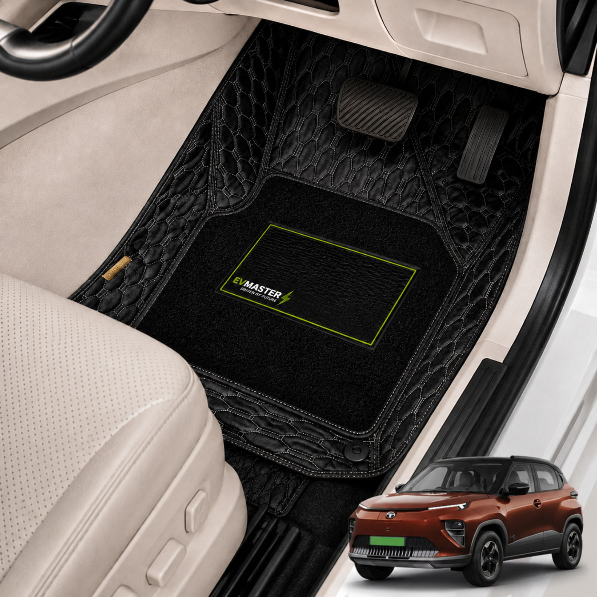 Car Floor Mats for Tata Punch EV Hybrid (2026 Onwards) Complete Set | All Weather 9D Luxury Premium Car Mat