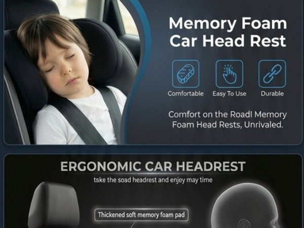 Adjustable Car Headrest Pillow, Road Pal Headrest, U-Shaped Travel Sleeping Pillow for Kids