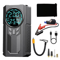 Portable Tyre Inflator with Jump Starter, Rechargeable Air Compressor Emergency Power Pump with LED Light